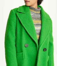 Notch Collar Double Breasted Boucle Coat Kelly Green
