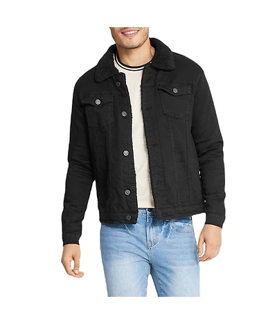 Black Sherpa Collar Denim Jacket