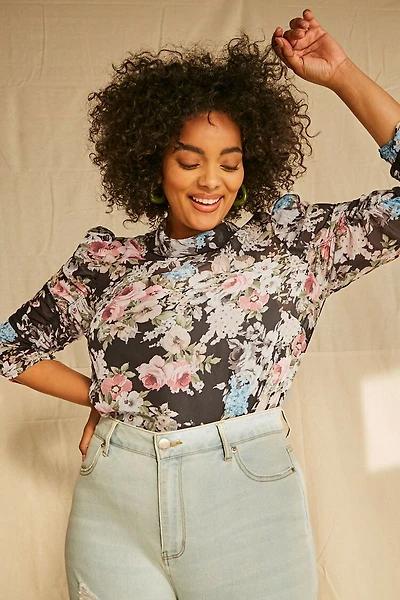 Plus Size Floral Chiffon Top