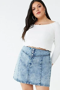 Plus Size Acid Wash Denim Skirt
