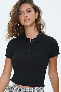 Ribbed Lettuce-Edge Polo Shirt
