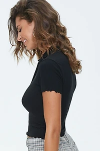 Ribbed Lettuce-Edge Polo Shirt