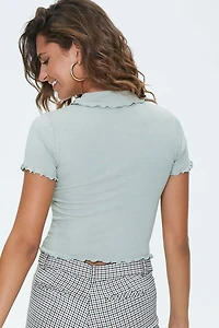 Ribbed Lettuce-Edge Polo Shirt