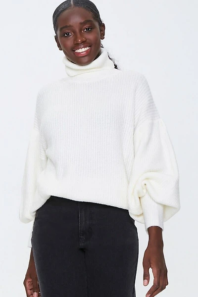 Turtleneck Balloon-Sleeve Sweater