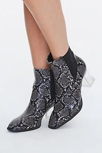 Faux Snakeskin Lucite Booties