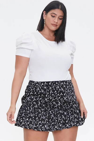 Plus Size Floral Ruffle-Trim Skort