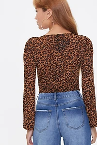 Leopard Print Peasant Top