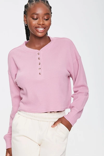 Waffle Knit Henley Top