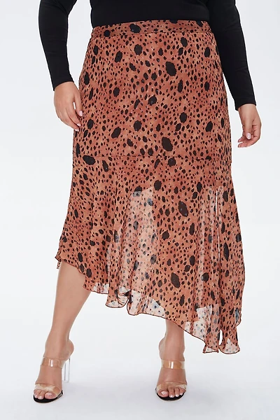 Plus Size Spotted Maxi Skirt