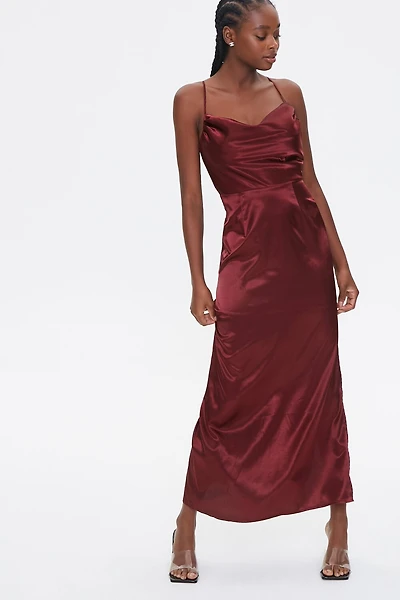 Satin Cowl Neck Maxi Dress