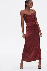 Satin Cowl Neck Maxi Dress