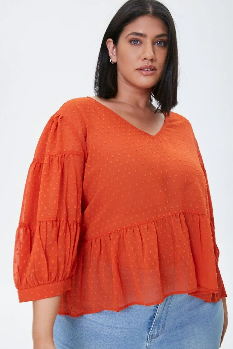 Plus Size Sheer Swiss Dot Top