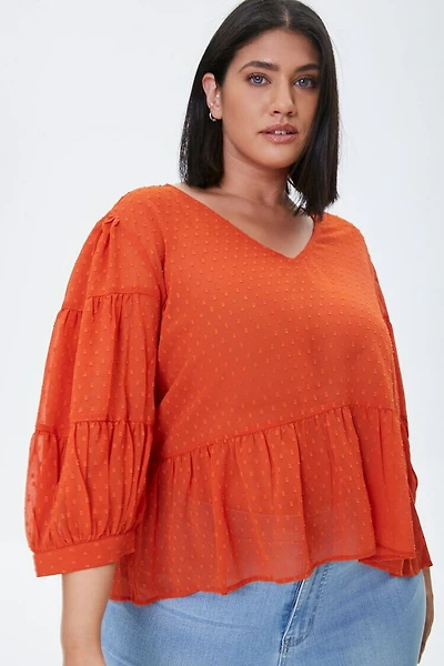 Plus Size Sheer Swiss Dot Top