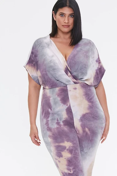Plus Size Tie-Dye Surplice Jumpsuit