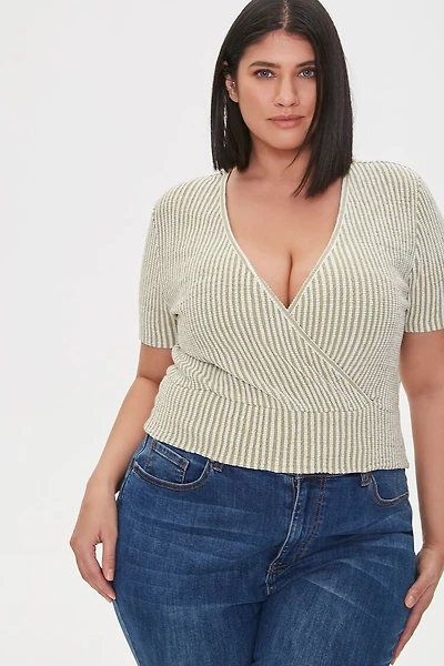 Plus Striped Surplice Crop Top