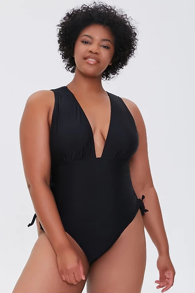 Plus Lace-Up One-Piece Swimsuit