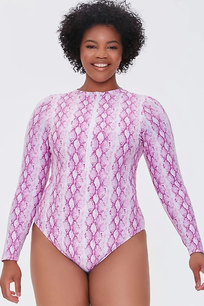 Plus Size Snakeskin Print One-Piece Swimsuit