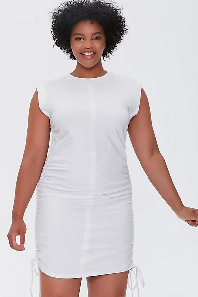 Plus Size Ruched Drawstring Mini Dress