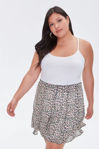 Plus Size Floral Print Mini Skirt