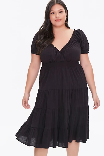 Plus Tiered Ruffle-Trim Dress