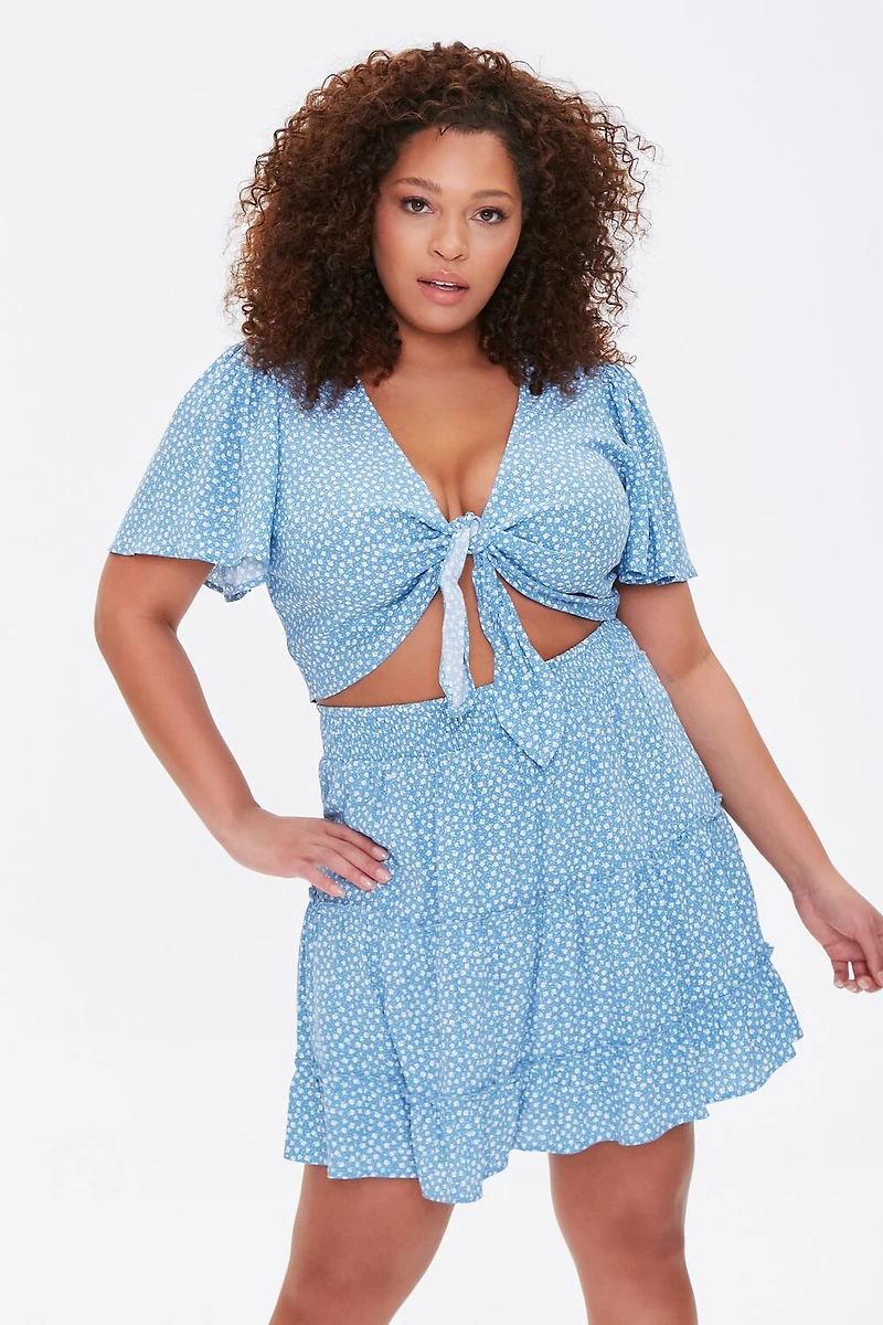 Plus Floral Print Mini Skirt