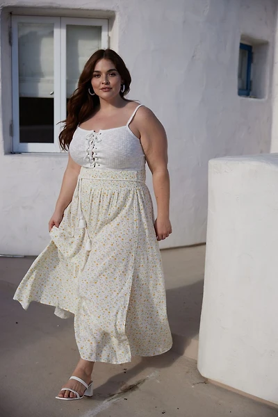 Plus Floral M-Slit Skirt