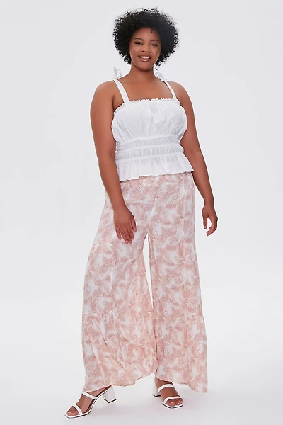 Plus Leaf Print Wide-Leg Pants