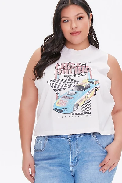 Plus Size Racing Graphic Muscle Tee