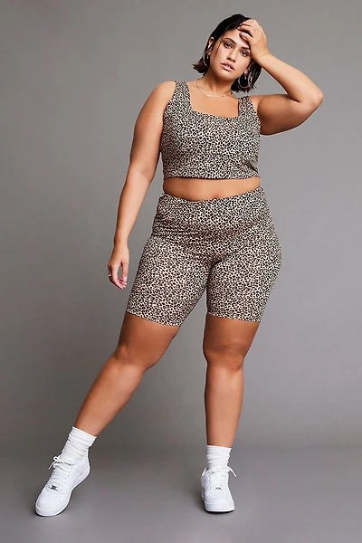 Plus Size Leopard Print Biker Shorts