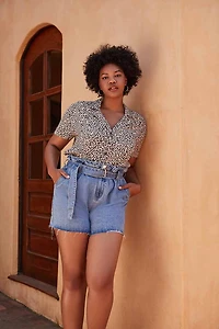 Plus Paperbag Denim Shorts