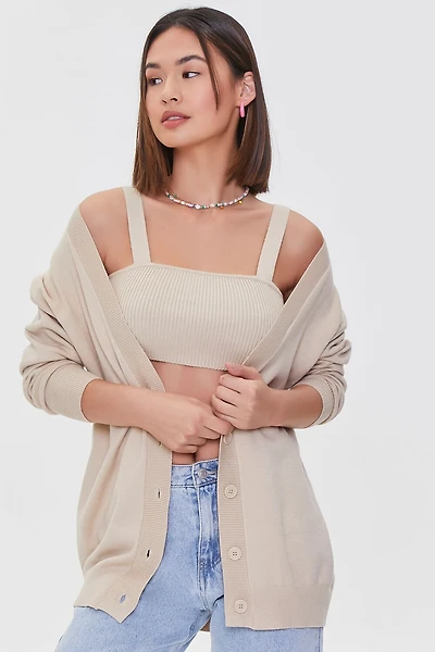 Sweater-Knit Crop Top & Cardigan Set