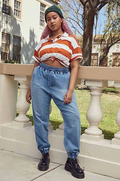 Plus Size Denim Drawstring Joggers