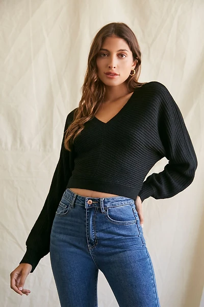 Ribbed Knit Tie-Back Sweater