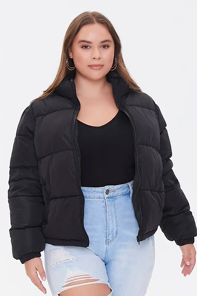 Plus Size Zip-Up Puffer Jacket
