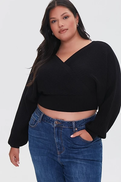 Plus Size Ribbed Surplice Sweater