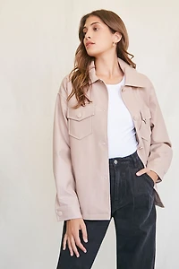Faux Leather Button-Up Shacket