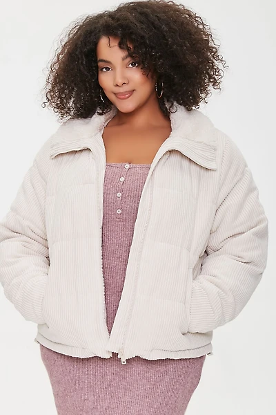 Plus Size Corduroy Puffer Jacket