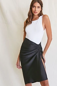 Ruched Drawstring Satin Skirt