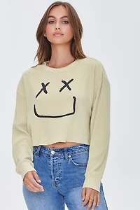 Happy Face Graphic Cropped Tee