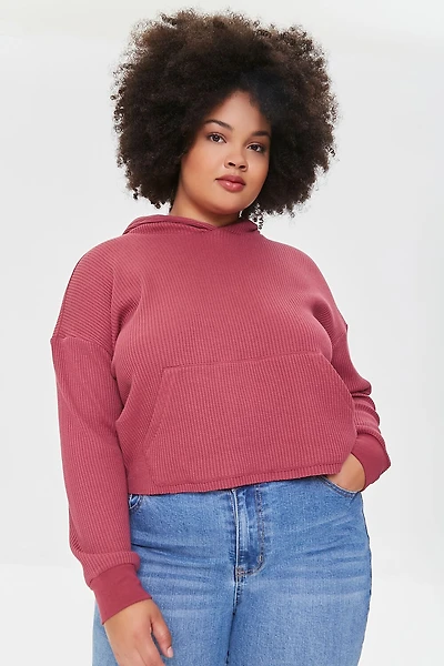 Plus Size Ribbed Knit Hoodie