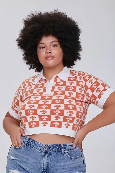 Plus Size Sweater-Knit Checkered Shirt