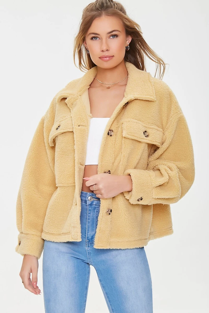 Faux Shearling Button-Front Jacket