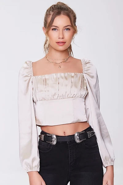 Satin Pintucked Crop Top