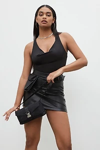 Belted Faux Leather Mini Skirt
