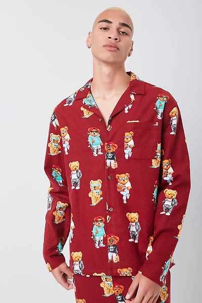 Teddy Bear Print Pajama Shirt