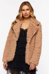 Faux Fur Notched Open-Front Coat