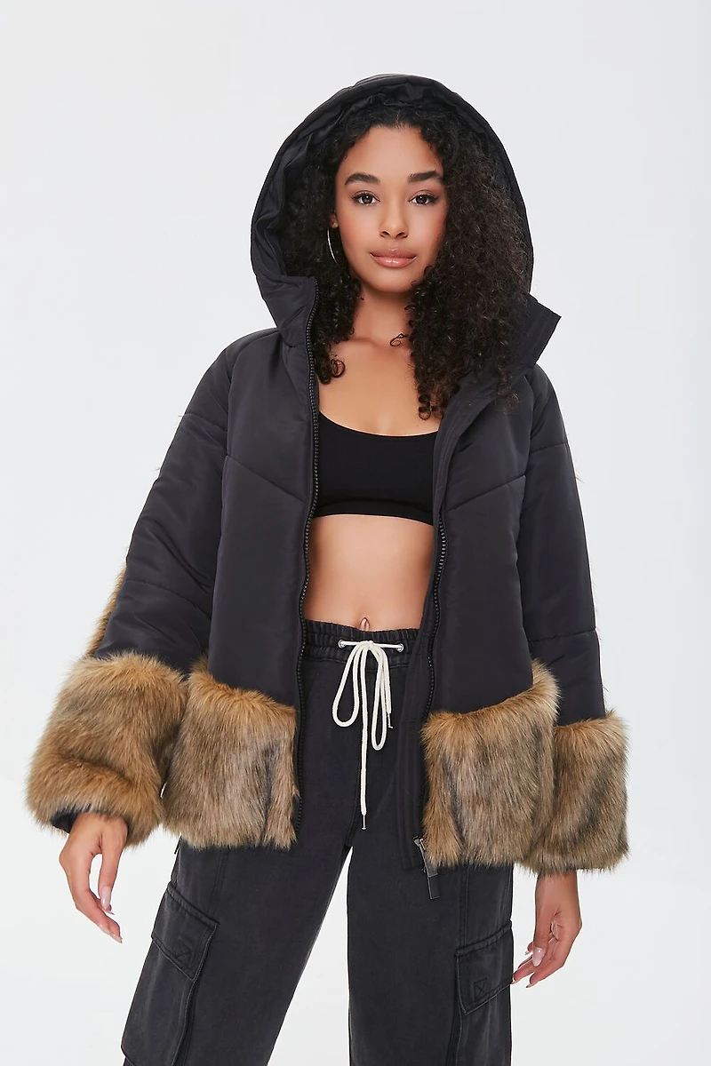 Faux Fur-Trim Puffer Jacket