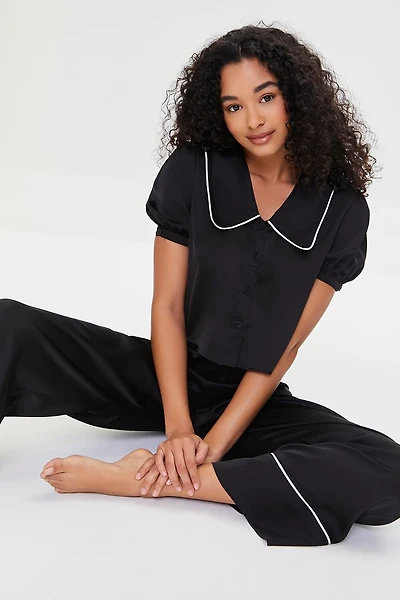 Contrast-Trim Shirt & Pajama Set