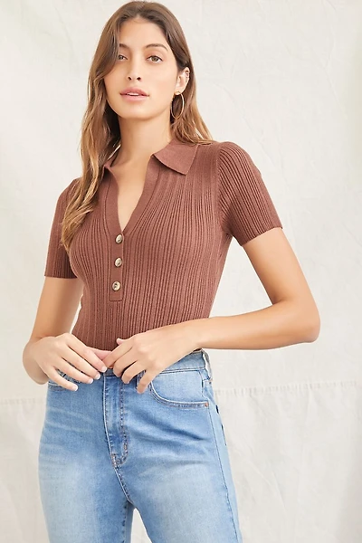 Collared Sweater-Knit Bodysuit