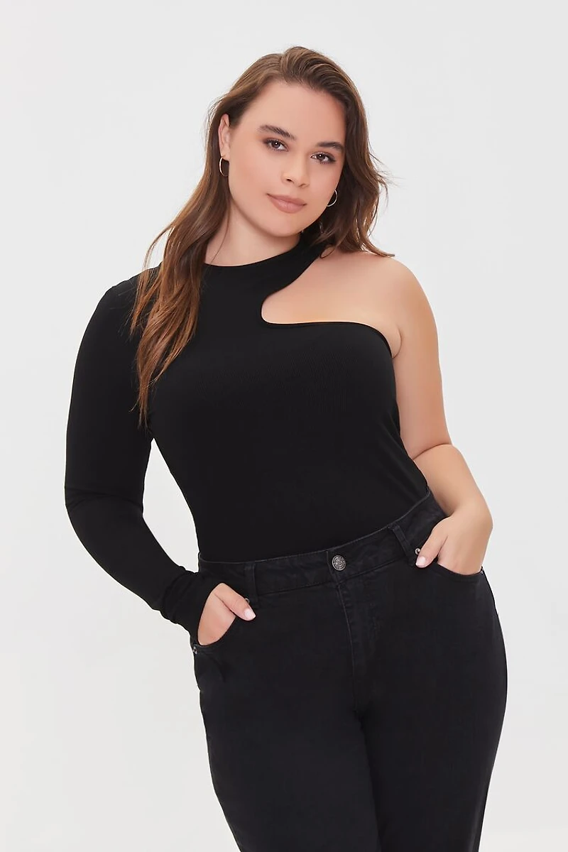 Plus Size One-Sleeve Cutout Top